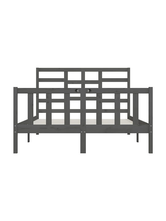Pat Semi-dublu Din Lemn Masiv Gri Cu Plăci Potrivit Pentru Saltea 120x200cm