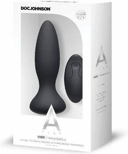 Doc Johnson Vibrating Butt Plug Vibe Adventurous Πρωκτική Σφήνα με Δυνατότητα Ασύρματης Λειτουργίας και Δόνηση Black 25.15cm
