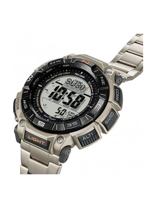 Casio Pro Trek Ανδρικό Ρολόι 52mm Χρονογράφος Solar με Γκρι Μεταλλικό Μπρασελέ