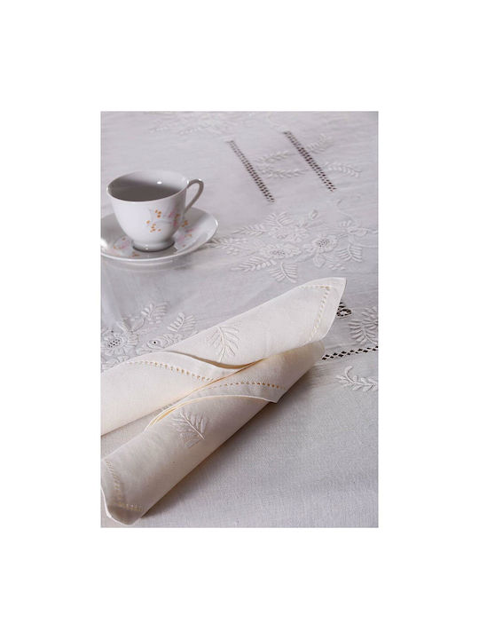 Silk Fashion Tablecloth Linen with Embroidery 233 White 170x270cm