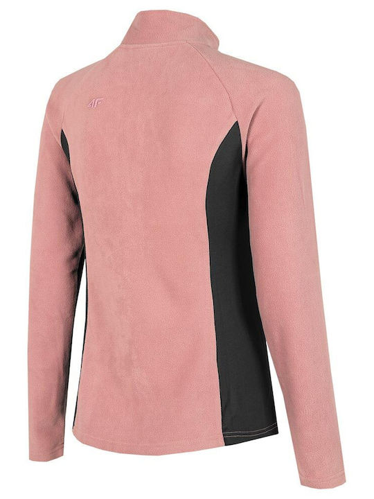 4F Women's Athletic Fleece Blouse Long Sleeve with Zipper Pink