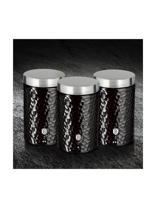 Berlinger Haus Primal Gloss Collection Set of 3pcs Jars General Use with Lid made of Stainless Steel Black 11x11x17.8cm