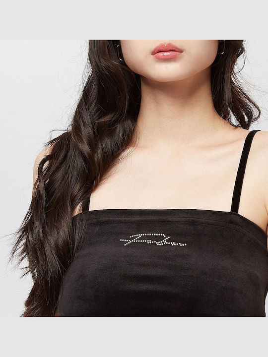 Γυναικείο Crop Top Βελούδινο με Τιράντες Μαύρο