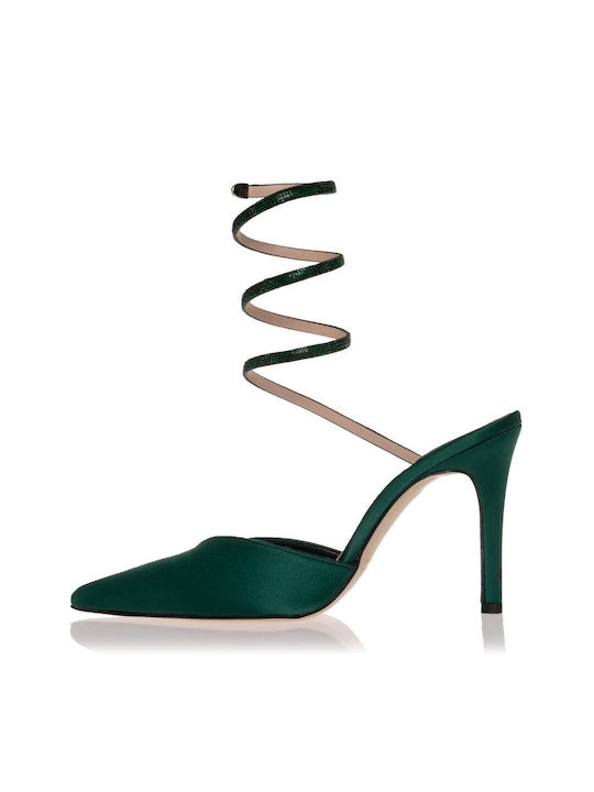 Sante Pointed Toe Stiletto Green High Heels with Strap