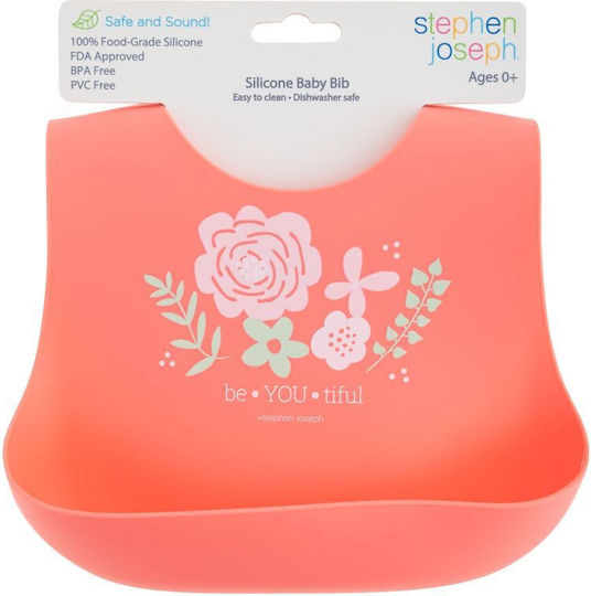 Stephen Joseph Flower Wasserdicht Lätzchen Silikon mit Taste & Tasche Koralle