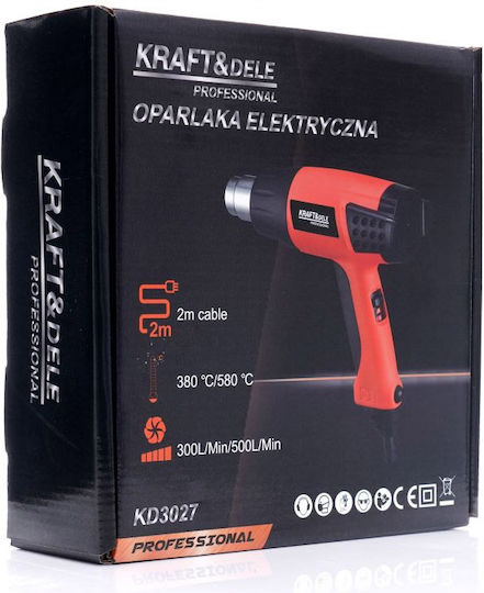 Kraft & Dele KD3027 Πιστόλι Θερμού Αέρα 2000W με Ρύθμιση Θερμοκρασίας εως και 580°C