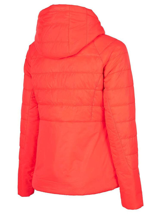 4F Kurz Damen Puffer Jacke für Winter Rot