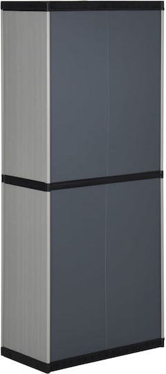 Двукрилен гардероб Пластмаса с разделител и 3 рафтове Grey / Black 68x40x168бр