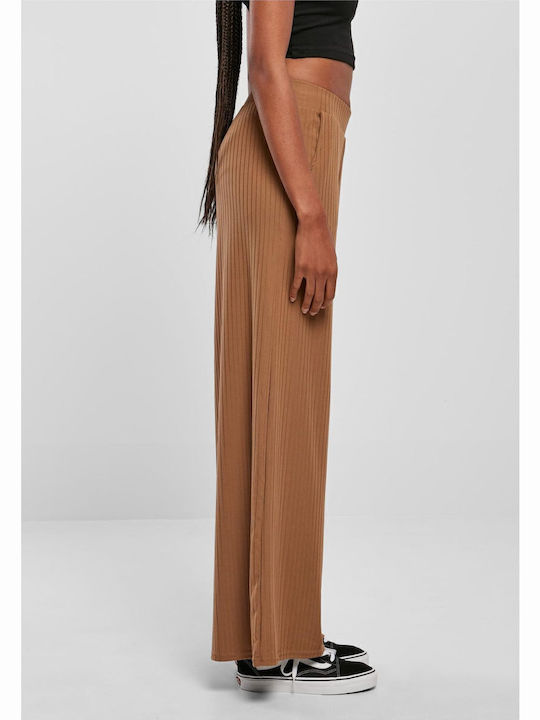 Women's Fabric Trousers with Elastic Brown