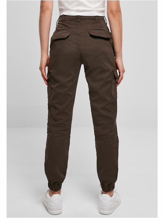 Urban Classics Women's High-waisted Cotton Cargo Trousers Brown