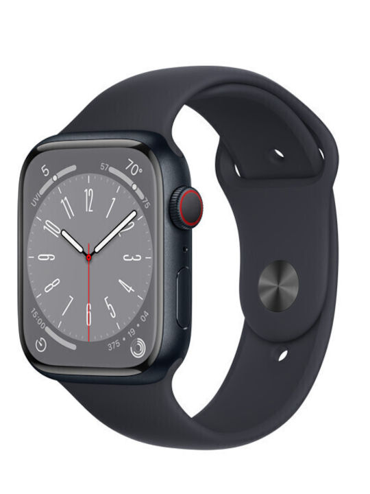 Apple Watch Series 8 Aluminium 41mm Αδιάβροχο με Παλμογράφο (Midnight with Midnight Sport Band)
