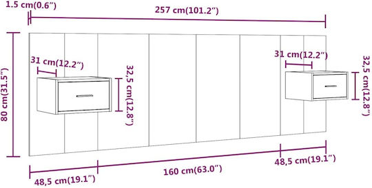 vidaXL Wooden Bed Headboard Gray Sonoma 160x80cm
