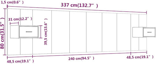 vidaXL Wooden Bed Headboard Gray Concrete 240x80cm