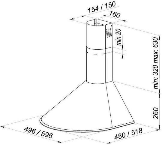 Maan Mix 3 50 Chimney Vent Hood 50cm Satin
