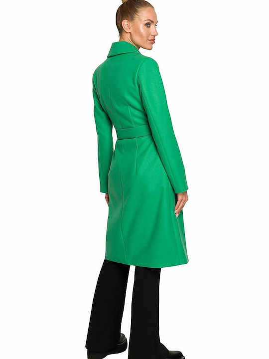 MOE Women's Wool Midi Coat with Belt Green