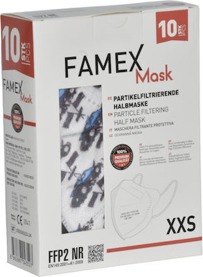 Famex Disposable Protective Mask FFP2 XXS Kids White with Cars 10pcs