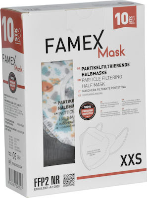 Famex Protective Mask FFP2 XXS Kids White with Dinosaurs 10pcs