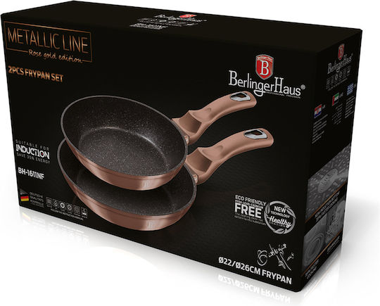 Berlinger Haus Metallic Line Pfannen-Set aus Aluminium Rose Gold Collection mit Innenbeschichtung aus Stein 2 Stück