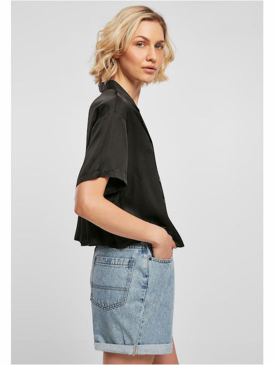 Women's Satin Short Sleeve Shirt Black