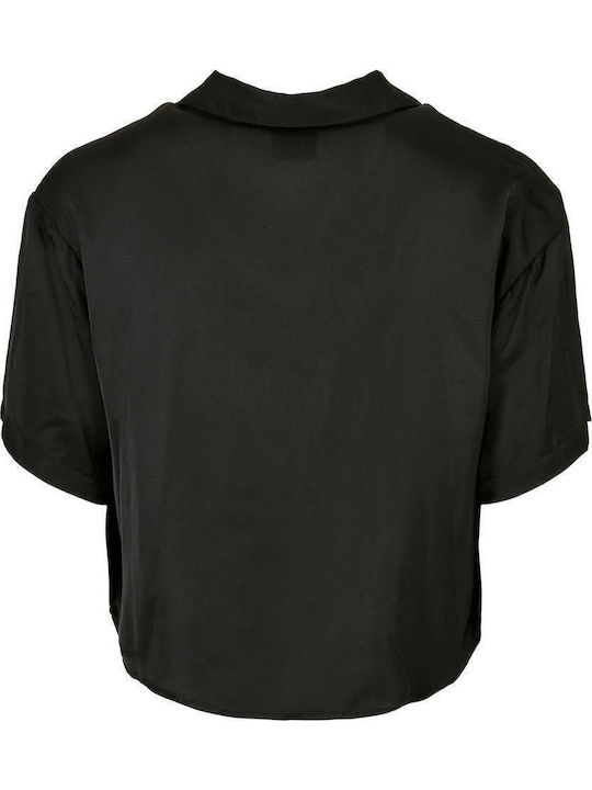 Women's Satin Short Sleeve Shirt Black
