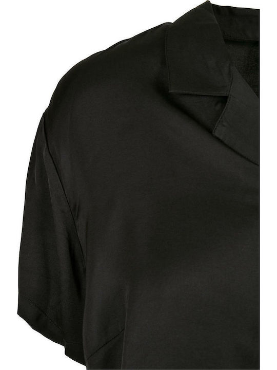 Women's Satin Short Sleeve Shirt Black