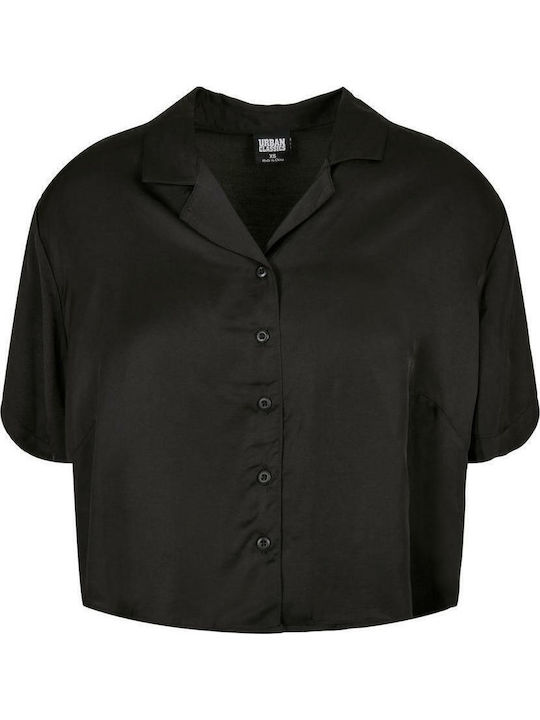 Women's Satin Short Sleeve Shirt Black