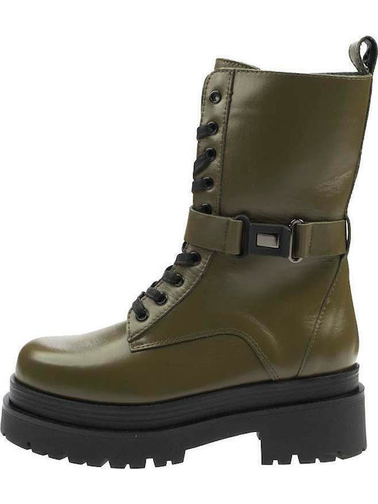 Leather Women's Ankle Boots Khaki