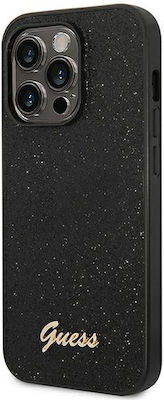 Guess Glitter Flakes Script Metal Logo Silicone Back Cover Black (iPhone 14 Pro)