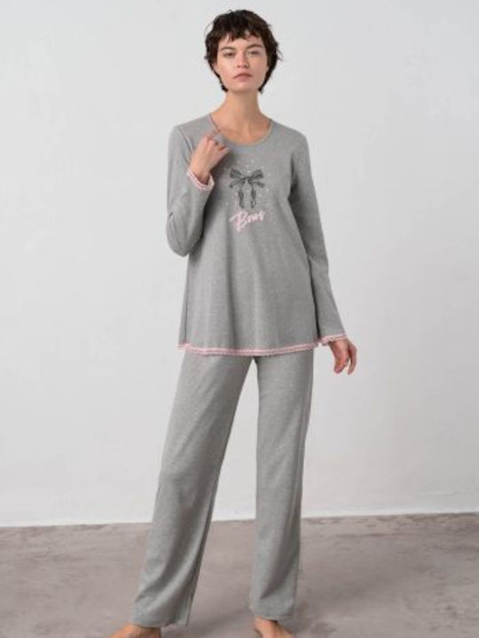 Vamp Winter Damen Pyjama-Set Baumwolle Gray Melange