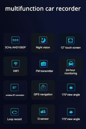 GloboStar Σετ Κάμερα DVR Αυτοκινήτου 1080P με Οθόνη Wi-Fi, GPS & Κάμερα Οπισθοπορείας