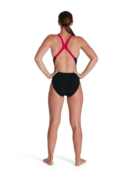 Speedo Placement Powerback Af Athletic One-Piece Swimsuit Black