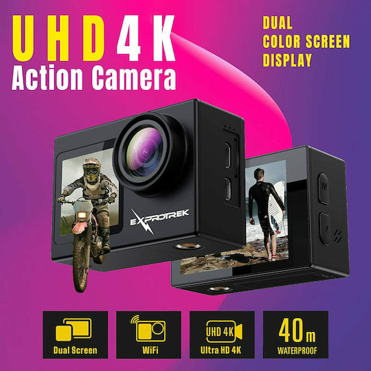 Exprotrek E68 Cameră de Acțiune 4K Ultra HD Subacvatică (cu Carcasă) cu Ecran și Wi-Fi Neagră