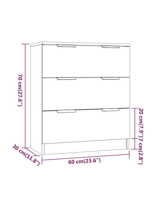 Συρταριέρα Κρεβατοκάμαρας mit 3 Schubladen Schwarz 60x30x70cm