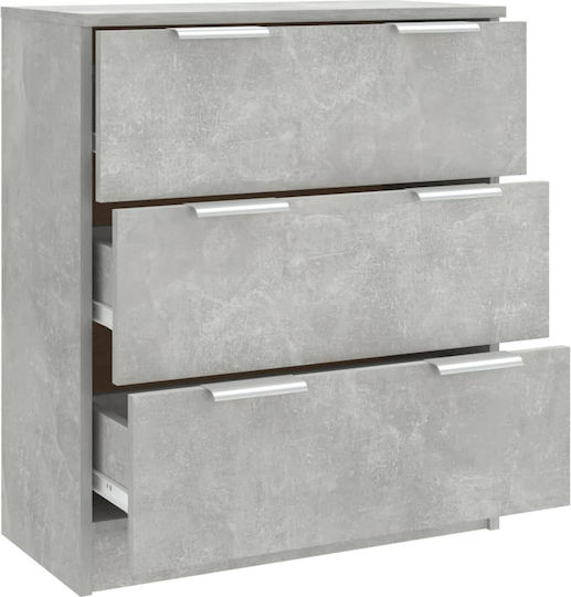 Wooden Bedroom Chest of Drawers with 3 Drawers Grey Concrete 60x30x70cm