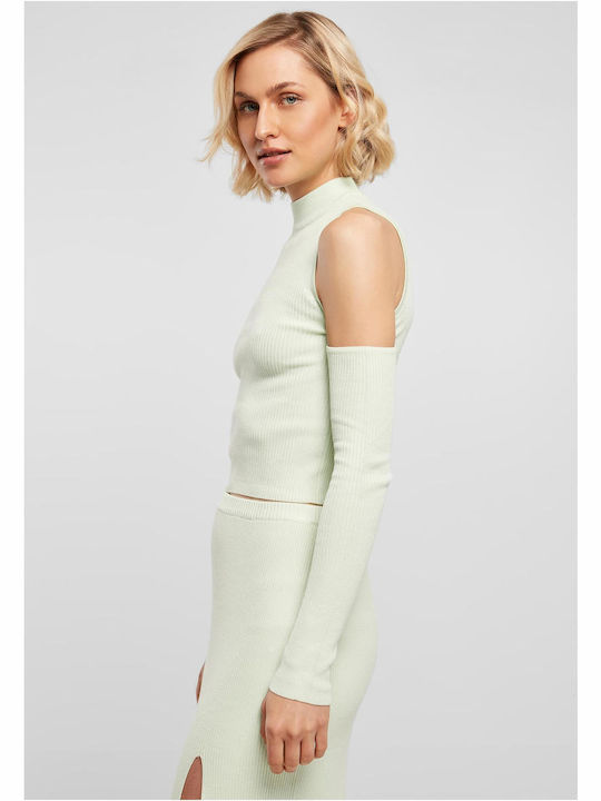 Bluze Damă Off-Shoulder Mânecă Lungă cu Guler Înalt Verde
