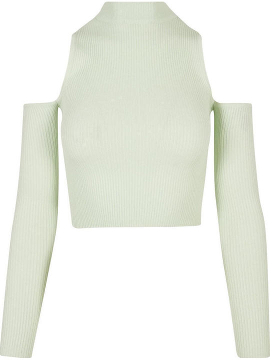 Bluze Damă Off-Shoulder Mânecă Lungă cu Guler Înalt Verde