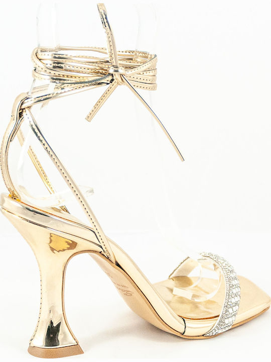 Leder Sandalen mit Strass Gold