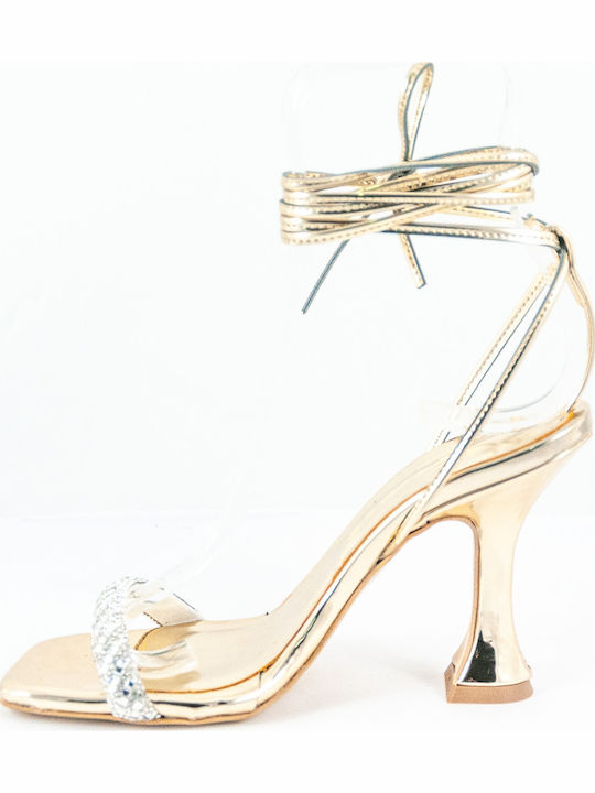 Leder Sandalen mit Strass Gold
