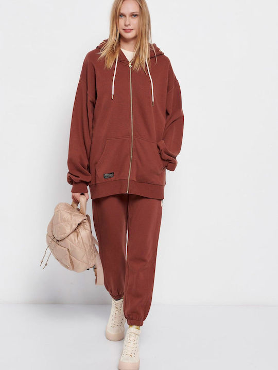 Long Women's Sweatshirt Jacket Hooded Chocolate