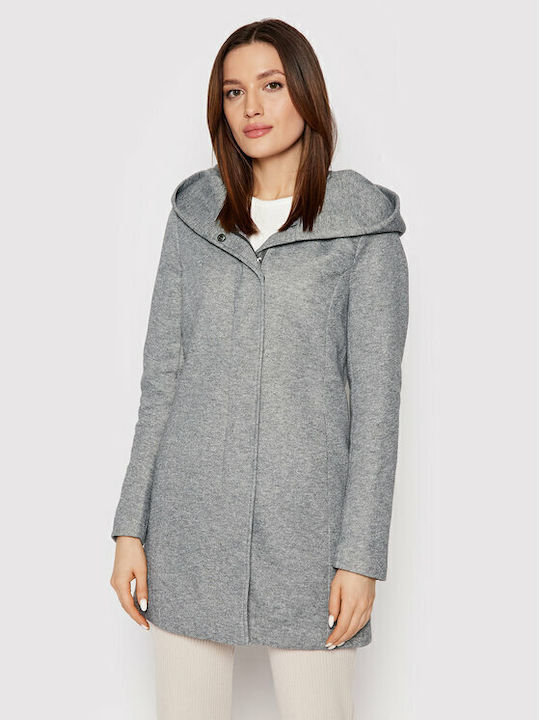 Sedona Women's Light Grey Melange Peacoat with Hood