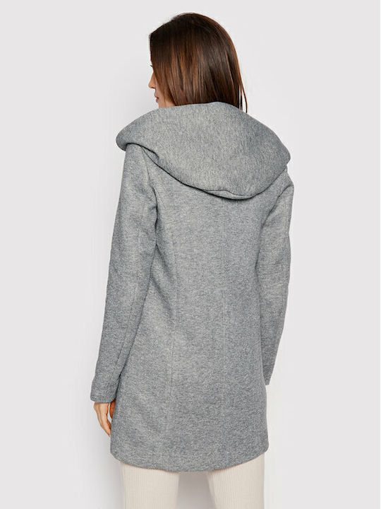 Sedona Women's Light Grey Melange Peacoat with Hood