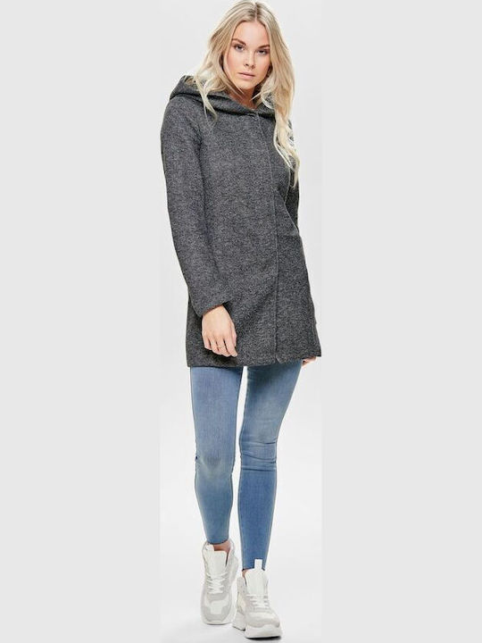 Sedona Women's Dark Grey Melange Peacoat with Hood