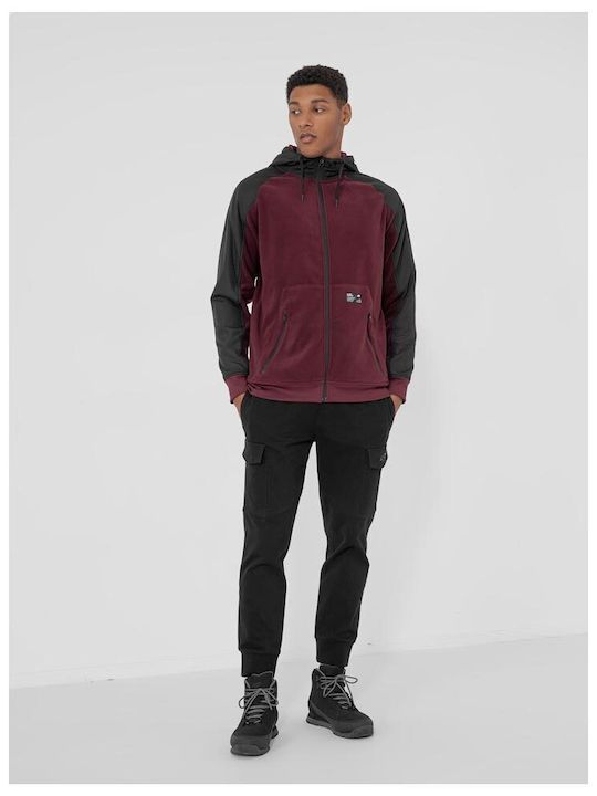 4F Men's Sweatshirt Jacket with Hood and Pockets Burgundy