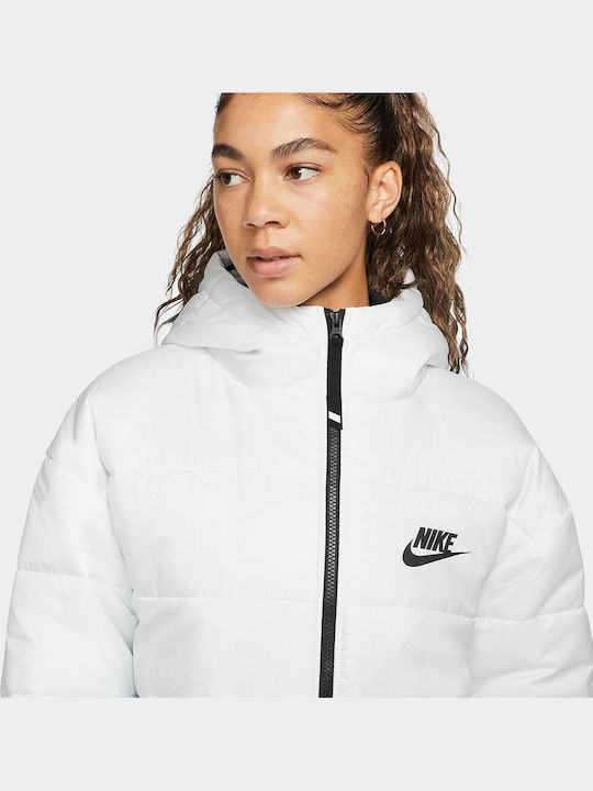 Sportswear Κοντό Γυναικείο Puffer Μπουφάν για Χειμώνα Λευκό