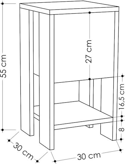 Ema Wooden Bedside Table Λευκό 30x30x55cm