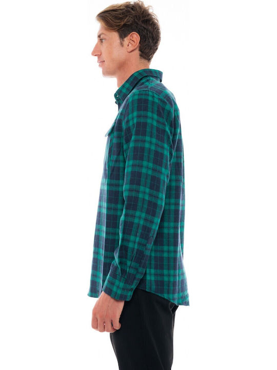 Long-sleeved Flannel Shirt Checked Green