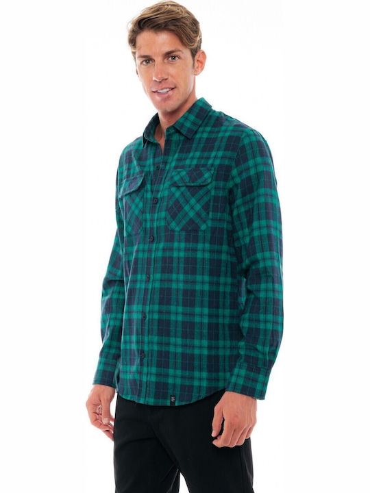 Long-sleeved Flannel Shirt Checked Green