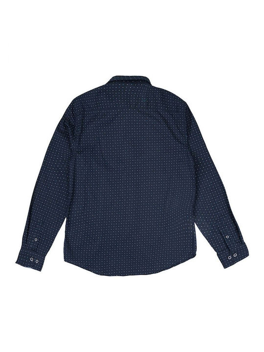 Losan Men's Shirt Long Sleeve Cotton Polka Dot Navy Blue