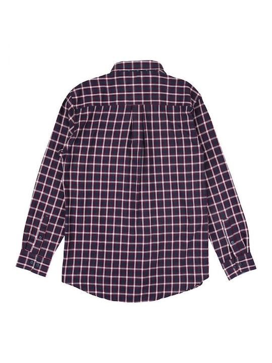 Losan Cămașă Bărbătească Cu mânecă lungă Flanel Verificat Navy Blue/Bordeaux