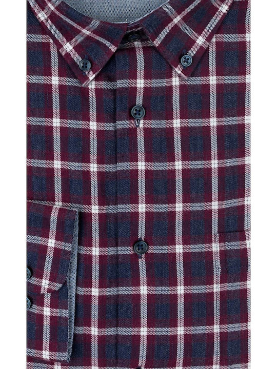 Long Sleeve Flannel Checked Shirt Navy Blue/Bordeaux